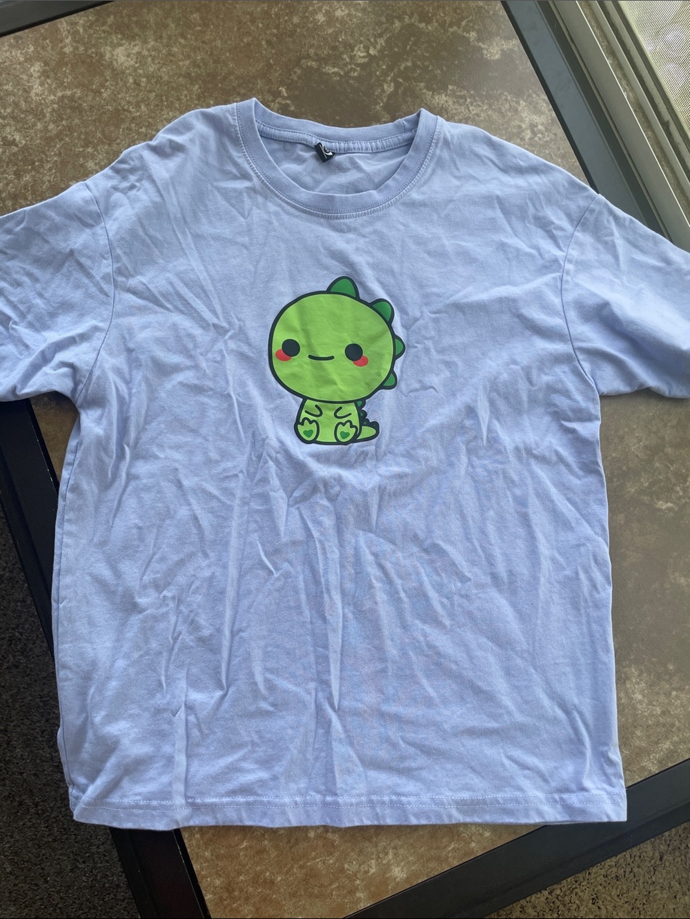 Light Purple Short Sleeve Tee with Green Dino Graphic